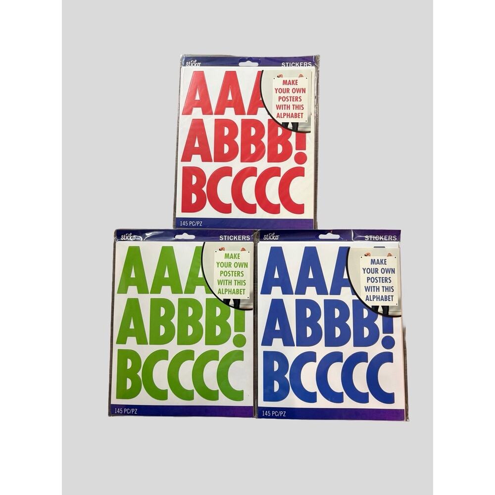 Lot of 3 Sticko Large Alphabet Letter Stickers Red Blue Green 145 Pc Each NEW